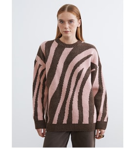 LCW Modest Pembe Bisiklet Yaka Desenli Kadın Triko Tunik