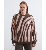 LCW Modest Pembe Bisiklet Yaka Desenli Kadın Triko Tunik
