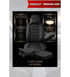 renault megane 2008 Koltuk ve Kılıf uyumlu Siyah Yastık Minder Lüks 2 Minder 2 Yastık
