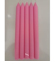 qosrix 5'li Pudra Pembe Şamdan Soya Mumu 1. Kalite Soya Doğal Pudra Kokulu Uzun Çubuk Konik Mum Dekoratif