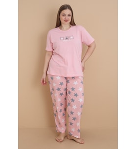 Mirano 4504 Yıldız Desenli Kısa Kollu Pamuklu Penye Büyük Beden Kadın Pijama Takımı