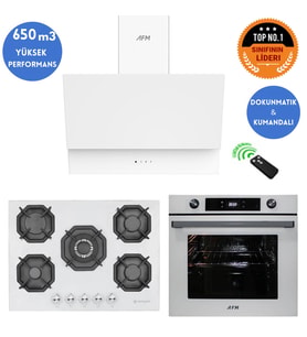 Eminçelik ve AFM TECH Markalı / REAN 5 Gözlü 1'WOK Beyaz Ankastre Set ( 22 386 + FM7701 + FM3401 )