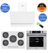 Eminçelik ve AFM TECH Markalı / REAN 5 Gözlü 1'WOK Beyaz Ankastre Set ( 22 386 + FM7701 + FM3401 )