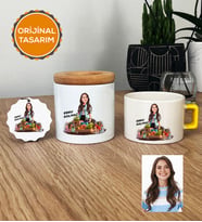 Kişiye Özel Karikatürlü Diyetisyen Hediye Seti Lüks Fincan, Kalemlik, Anahtarlık Kadın Diyetisyene Hediye Diyetisyenler Günü Hediyesi (Sarı)