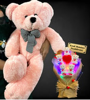 Kişiye Özel Led Işıklı İsimli Ayıcık Buketi ve Büyük Boy 80cm Pembe Peluş Ayıcık (Model 2)