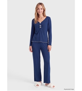 LCW DREAM İndigo V Yaka Kadın Pijama Takımı