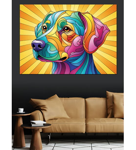 Pop-Art Tarzında Renkli Köpek Portresi Dekoratif Kanvas - Mdf Ahşap Tablo