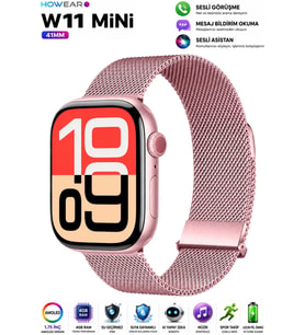 Watch W- 11 Mini 41mm Akıllı Saat Android iPhone Uyumlu AMOLED Ekran Sesli Görüşme NFC Yapay Zeka ( Rose )