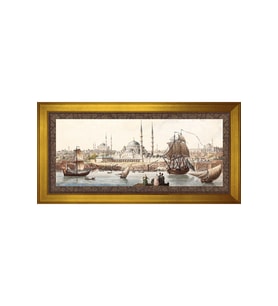 Eski İstanbul Yeni Camii Motifli Kanvas Tablo 50 x 70 cm Gold Çerçeve