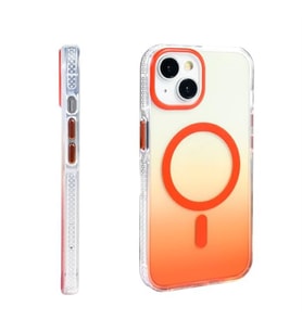 Coverzone iPhone 13 i�in K?l?f MagSafe ile uyumlu Transparan Renk Ge�i?li Z-Toros M-safe Kablosuz ?arj destekli Gradyan Tasar?m IPHONE 13 ?LE UYUMLU KILIF Turuncu