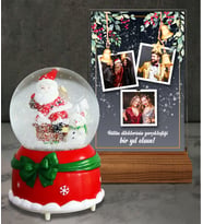 Yılbaşı Tasarımlı Işıklı Noel Baba Kar Küresi ve 3 Fotoğraflı ve Mesajlı Tasarımlı Masaüstü Plak oh1248