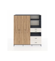 Kronos Dolap 12 Raflı 4 Çekmeceli Tek Askılı 220x59x243 Antrasit-Çam/Aytaşı