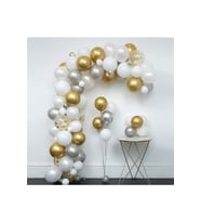 Beyaz Gold Gümüş Krom Konfetili Balon Zincir Seti