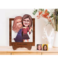 BK Gift Kişiye Özel Kız Kardeşler Karikatürlü Ahşap Standlı 3D Biblo-6 (Beyaz)