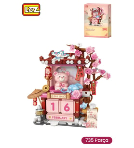 LOZ Creative Serisi Pembe Ayıcık Yeni Yıl Takvimi Figürü 735 Parça Blok Oyuncak Dekoratif Yapım Seti - 4814