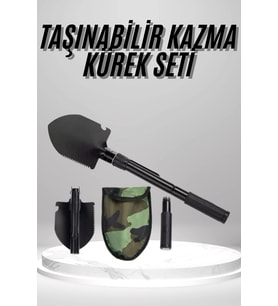 Pusulalı Katlanabilen Portatif Çantalı Mini Kazma Kürek Seti