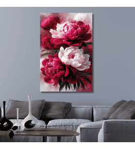 Tekli Dikey Kanvas Tablo Koyu ve Açık Pembe Şakayıklar