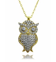 Yakışıklı Baykuş 925 Ayar Gümüş Zirkon Taşlı Gold Kaplama Kolye (Karışık)