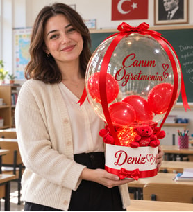 Kişiye Özel İsimli Canım Öğretmenim Yazılı LED Işıklı Bobo Balon Öğretmenler Günü Hediyesi Öğretmene Hediye