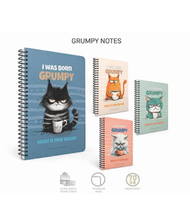 GIPTA GRUMPY 80YP ÇİZGİLİ SPİRALLİ KARTON KAPAK OKUL DEFTERİ
