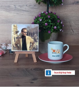 Tarih Öğretmenine Hediye Fotoğraflı Dekoratif Taş, Ahşap Altlıklı Türk Kahvesi Fincanı Hediye Öğretmenler Günü Hediyesi (Model 6)
