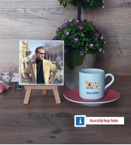 Tarih Öğretmenine Hediye Fotoğraflı Dekoratif Taş, Ahşap Altlıklı Türk Kahvesi Fincanı Hediye Öğretmenler Günü Hediyesi (Model 6)