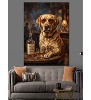 Bar Tezgahında Oturan Golden Retriever Dekoratif Kanvas - Mdf Ahşap Tablo