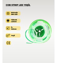 12V COB Şerit Led Yeşil Işık  - Metrede 360 Led - 5 Metre