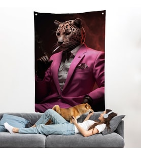 Sigara İçen Pembe Leopar Duvar Örtüsü-7974