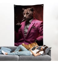 Sigara İçen Pembe Leopar Duvar Örtüsü-7974