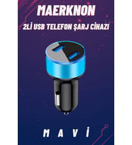 Oto Telefon Şarj Cihazı 2li Usb-Mavi