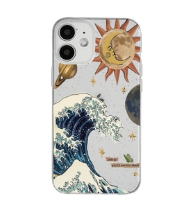 Iphone 12 Uyumlu Güneş ve Dalga Desenli Şeffaf Telefon Kılıfı