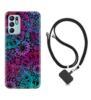 Oppo Reno 6 Kılıf Silikon Boyun Askılı İpli Desenli Silikon Colurful Mandala 1667