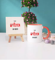 Optisyen Kupa Bardak Turuncu Dekoratif Taş Baskı