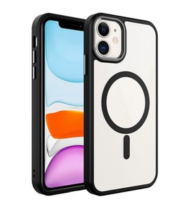 Coverzone iPhone 11 ile uyumlu K?l?f Wireless ?arj �zellikli Metal buton Z-Krom MagSafe ile uyumlu ?effaf Transparan Double Color Silikon Kapak Siyah
