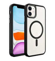 Coverzone iPhone 11 ile uyumlu K?l?f Wireless ?arj �zellikli Metal buton Z-Krom MagSafe ile uyumlu ?effaf Transparan Double Color Silikon Kapak Siyah