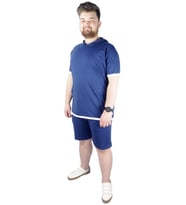 Mode XL Erkek T shirt Kapşonlu Sweep Check 22136 Indigo