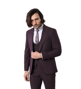 Kendinden Desenli Bordo Takım Elbise  Wessi
