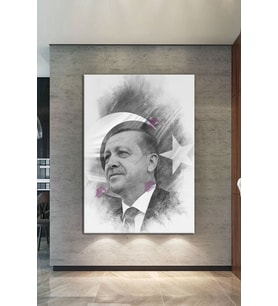 Recep Tayyip Erdoğan Başkan Erdoğan Karakalem Efektli Rte Kanvas Tablo (7 Farklı Ölçü)