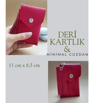 Hakiki Deri Kırmızı Minimal Avuçiçi Tasarım Kadın Kartlık Cüzdan drc14
