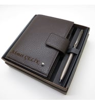 Scrikss Hakiki Deri 15x11 Organizer Flötr Kahve + Touch Kalem  İsme Özel (Karışık)