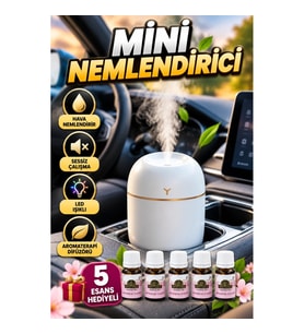 Sessiz Mini Hava Nemlendirici – LED Işıklı Aromaterapi Difüzörü 5 Esans Hediyeli