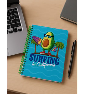 Surfing in California Temalı Spiralli Çizgili Defter – 80 Yaprak, 160 Sayfa (18 x 24 cm)