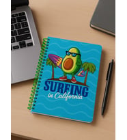 Surfing in California Temalı Spiralli Çizgili Defter – 80 Yaprak, 160 Sayfa (18 x 24 cm)