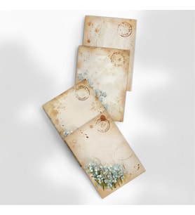 A6 (10,5x14,8 cm) 6’lı Vintage Mavi Çiçekli Scrapbook ve Mektup Kağıdı Seti