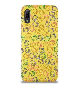 Huawei Y6 2019 Uyumlu Lansman Kılıf Hello Kitty Tasarımlı İçi Kadife Kapak-Sarı (Şeffaf)