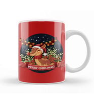Merry Christmas With Rudolph The Red Nose Reindeer Kupa Bardak Porselen