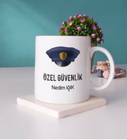 Özel Güvenlik Tasarımlı Kişiye Özel Güvenlik Kupa Bardak ve Taş Bardak Altlığı Hediye Seti