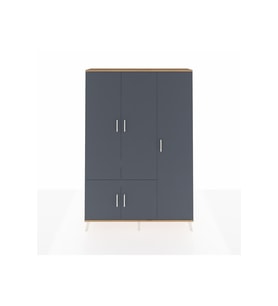 Arges Dolap 7 Raflı 5 Kapaklı Tek Askılı 132x30x195 Çam-Antrasit/Çam