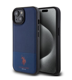 Apple iPhone 15 Uyumlu Kılıf U.S. Polo Assn. Orjinal Lisanslı Suni Deri Arka Yüzey Baskı Logolu Örgü Desenli Kapak (Lacivert)